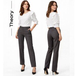 Theory Namiko Wool Pinstripe Trousers Grey Tailored Slim Workwear 10